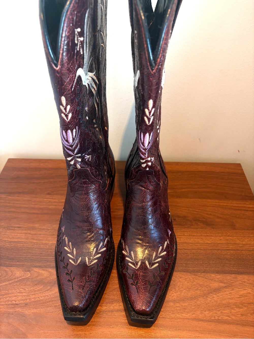 J.B. Dillon Burgundy Bird Floral Embroidered Cowboy Boots 7.5B (fits size 7)